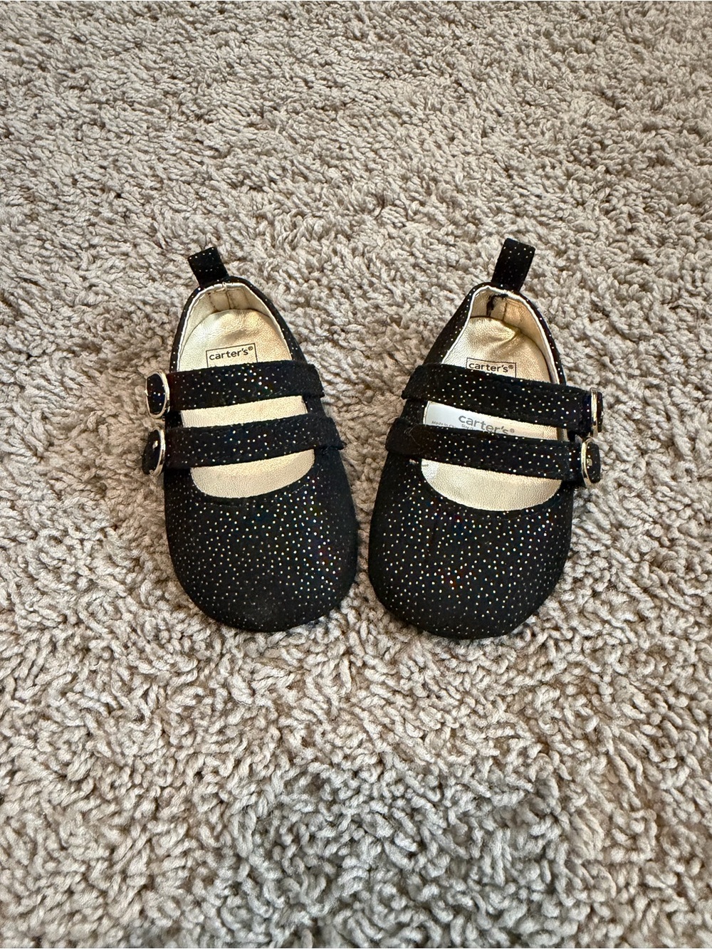 Carter's Black & Gold Glitter Baby Shoes